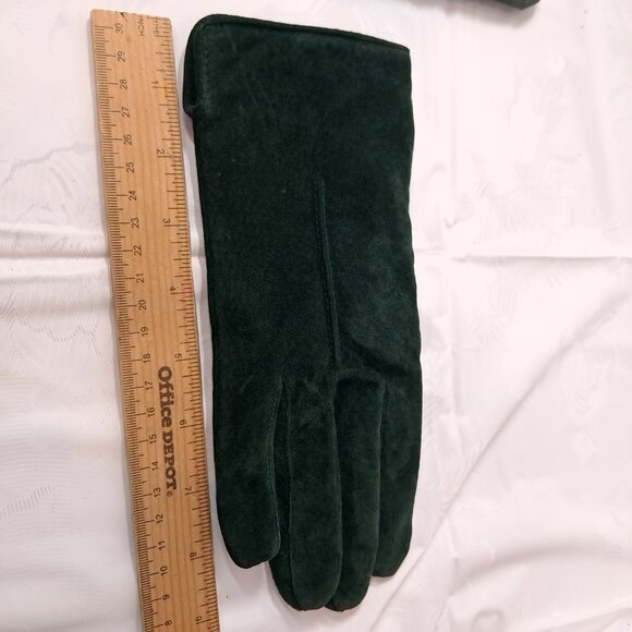 Vintage Isotoner Thinsulate gloves dark hunter green faux suede womens LARGE - Picture 3 of 11